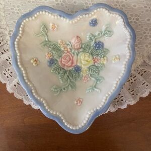 Heart-Shaped Floral pastel Ceramic Dish hand painted pastel color